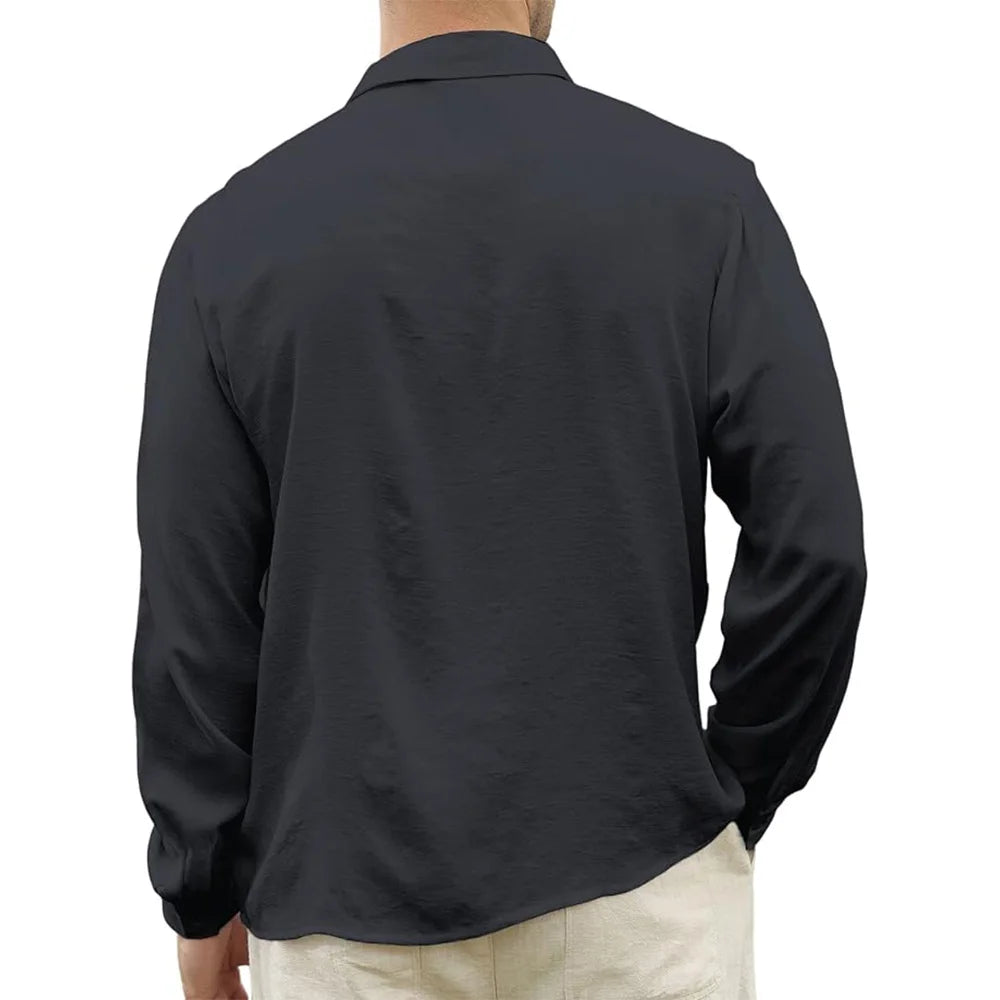 Men Beach Shirts Cotton Linen Shirts Men's Causal Loose Solid Color Long Sleeves Men's Autumn Hawaiian Streetwear